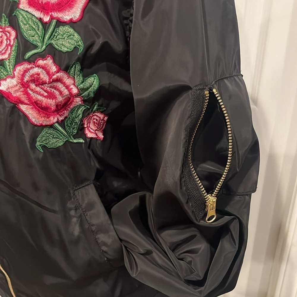 Love Tree Black satin embroidered Bomber Jacket. - Picture 5 of 10